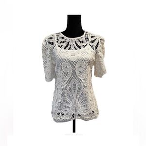 Adiva NWT whimsical bohemian white crocheted lace pullover overlay top medium